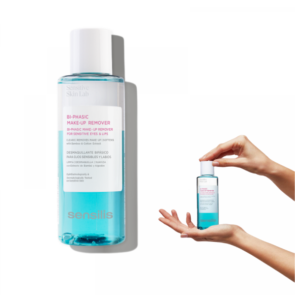 Solución en dos fases, una acuosa y otra oleosa, que elimina impurezas y desmaquilla eficazmente ojos y labios con la máxima tolerancia dérmica y ocular. Adecuado para retirar todo tipo de maquillaje, incluso el resistente al agua.