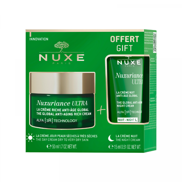 Descubre la Crema Rica Antiedad Global de NUXE, más eficaz que el retinol que revitaliza, regenera y renueva las pieles secas a muy secas. Ahora con la Crema Gobal de Noche formato viaje de regalo!