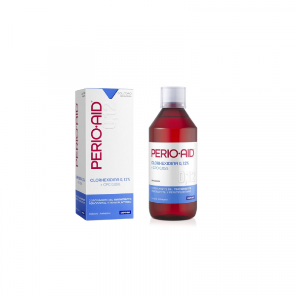PERIO·AID® 0,12% tratamiento colutorio es un antiséptico bucal coadyuvante al tratamiento de las enfermedades periodontales y periimplantarias a base de Clorhexidina 0,12% (CHX) y Cloruro de Cetilpiridinio 0,05% (CPC).