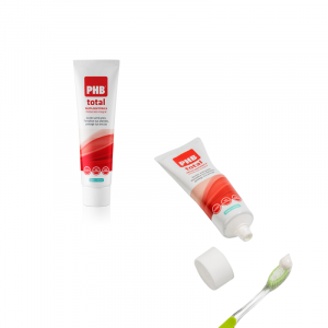 Cuidado total de dientes y encías y con acción anticaries La pasta PHB Total gracias a su formulación ofrece una protección integral de dientes y encías protegiendo contra la caries y reforzando el esmalte y la dentina. Gracias a su bajo nivel de abrasividad puede usarse diariamente.