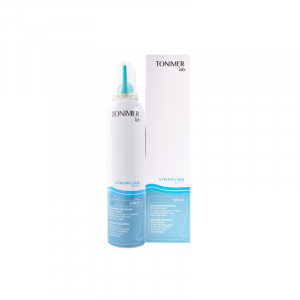 Agua de mar Tonimer Isotónica, estéril con contenido reducido de sodio, pH ligeramente alcalino, adecuado específicamente para remover y fluidificar el mucus en los conductos nasales en caso de resequedad de la mucosa nasal y gripe.