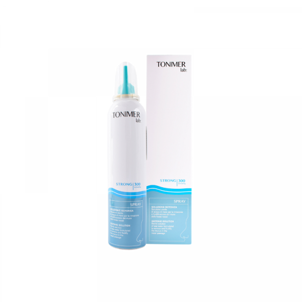 Agua de mar Tonimer Isotónica, estéril con contenido reducido de sodio, pH ligeramente alcalino, adecuado específicamente para remover y fluidificar el mucus en los conductos nasales en caso de resequedad de la mucosa nasal y gripe.