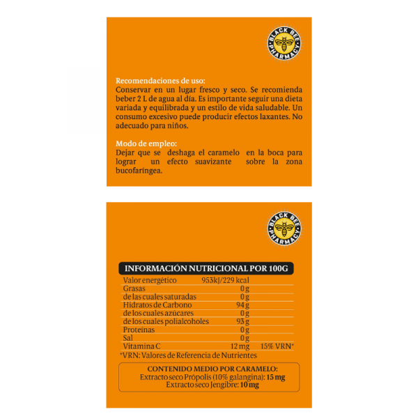 Caramelos Black Bee Jengibre con Propóleo + Vitamina C son una deliciosa y natural forma de fortalecer tu sistema inmunológico y mejorar tu bienestar general.