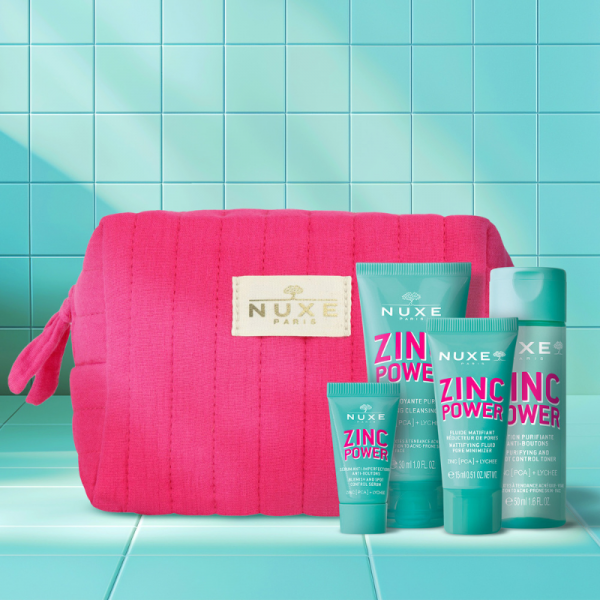 Kit de viaje Zinc Power de Nuxe, Indicado para pieles mixtas a grasas, con tendencia acnéica y/o con marcas e imperfecciones