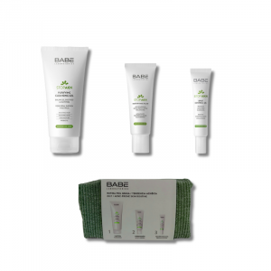Neceser con una rutina que regula el exceso de grasa, reduce los brillos faciales y ayuda a eliminar las imperfecciones de las pieles grasas o con tendencia acneica por medio de sus productos específicos para la limpieza, hidratación y tratamiento facial.