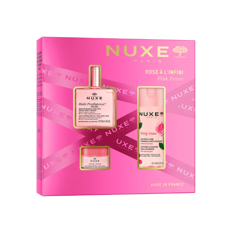 Cofre regalo de navidad nxue contiene: Aceite Huile Prodigieuse® Florale 50 ml - Agua Micelar Desmaquillante Calmante Very Rose 100 ml - Bálsamo de Labios Very Rose 15 g