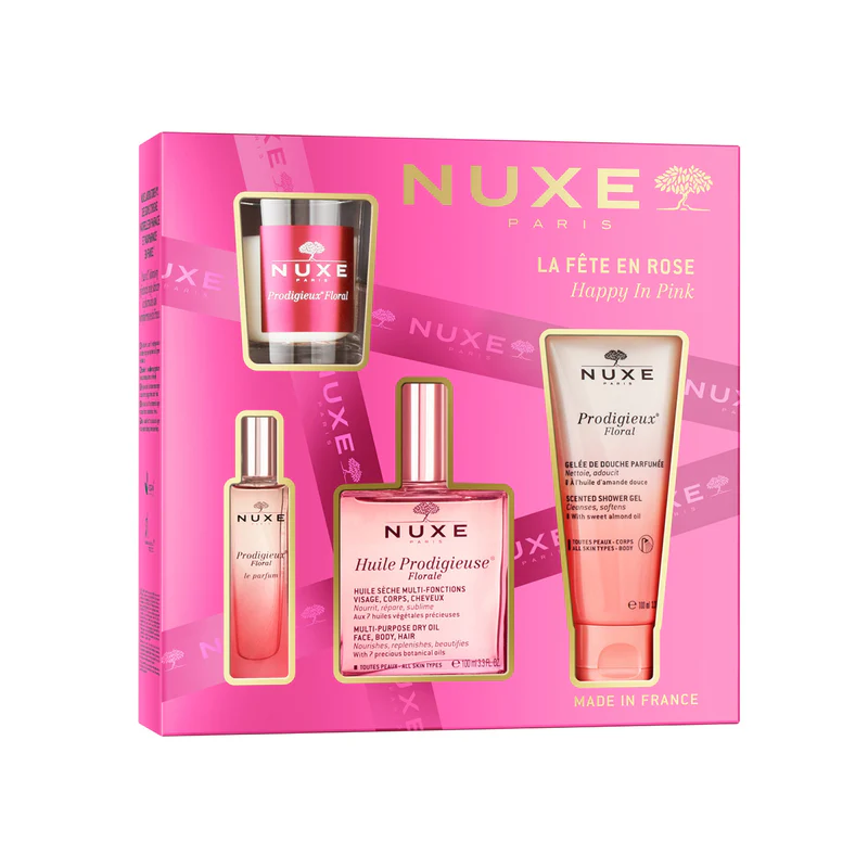 Descubre el irresistible encanto de las estimulantes fragancias florales de este Set Prodigieux® Floral Nuxe: - Huile Prodigieuse® Florale 100 ml - Prodigieux® Floral Le Parfum 15 ml - Gel de Ducha Perfumado Prodigieux® Floral 100 ml - Vela de interior Prodigieux® 70 g
