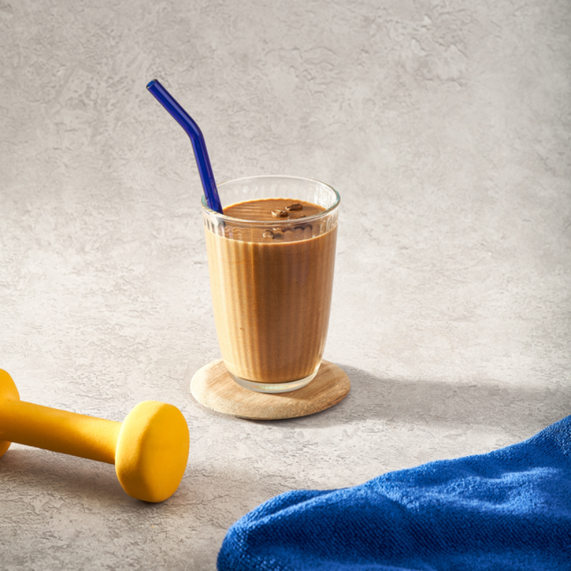 Batido de proteína bimanán, sabor capuchino, 0 azucares añadidos, bajo en calorías, 16g por batido.
