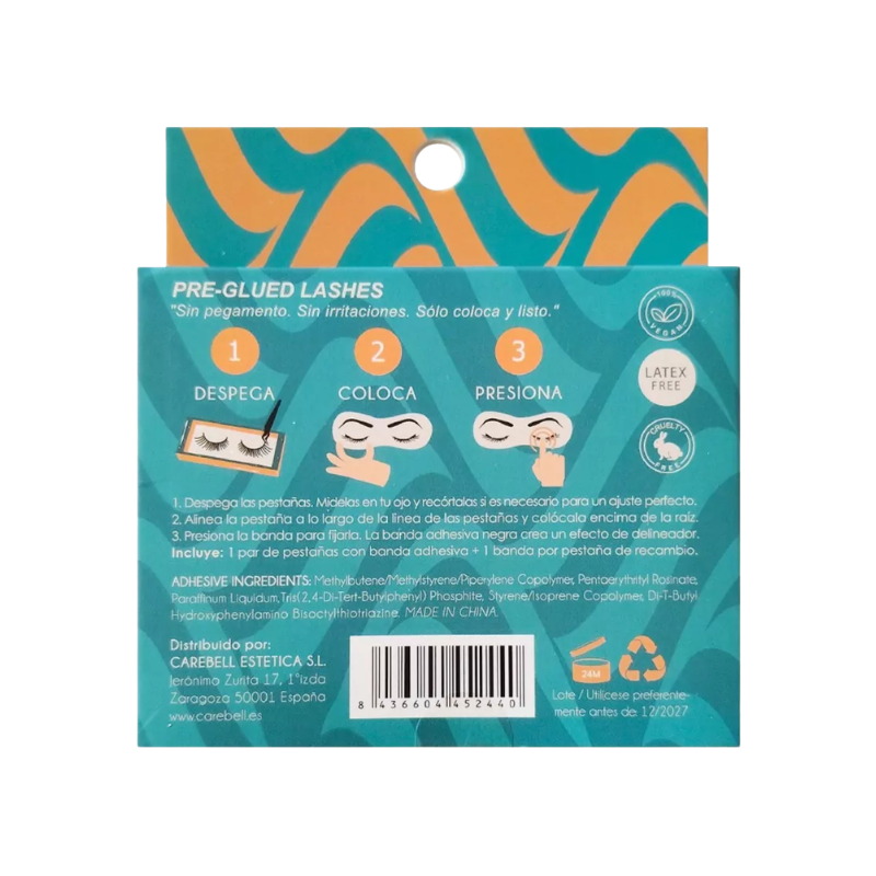 Las Pestañas Adhesivas Carebell Lashes - Natural Set, están diseñadas para Pieles Sensibles y Pérdida de Pestañas por Tratamiento Oncológico.